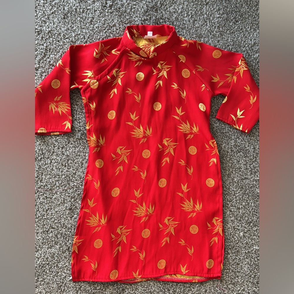 Ao dai red gold 2T Vietnamese unisex Tet